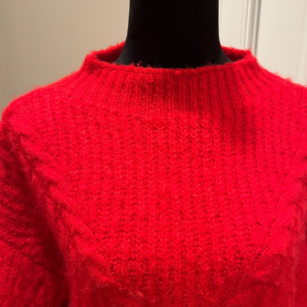 Universal Thread Red Fuzzy Knit Pullover Mockneck… - image 5